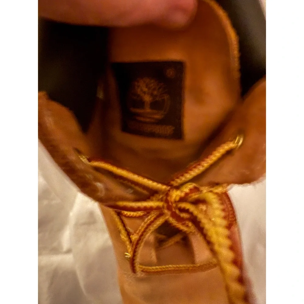 Timberland Boots Teen Boys Size 7 Wheat Tan Leather Lace Up 6 Inch Boots EUC